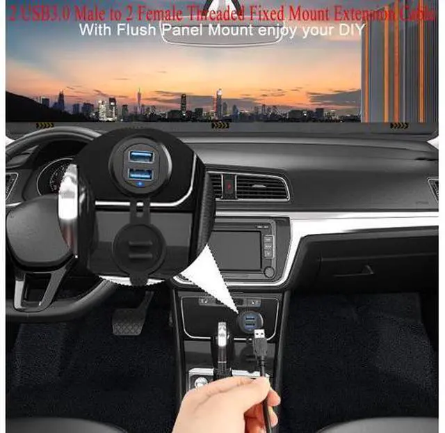 Alt view image 5 of 7 - Vszerda Dual USB 3.0 Embedded Car Waterproof Cable 2 USB3.0 Male to 2 Female Threaded Fixed Mount Extension Cable, LED Light Aluminium Housing, for Instrument Panel Car Boat Motorbike, 2M/6.5ft