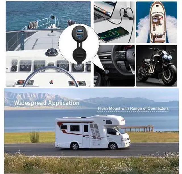 Alt view image 7 of 7 - Vszerda Dual USB 3.0 Embedded Car Waterproof Cable 2 USB3.0 Male to 2 Female Threaded Fixed Mount Extension Cable, LED Light Aluminium Housing, for Instrument Panel Car Boat Motorbike, 2M/6.5ft