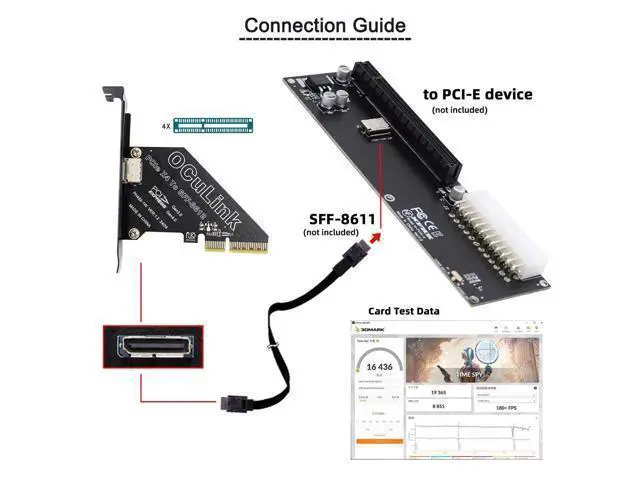 Alt view image 5 of 7 - Vszerda PCI-Express 4.0 PCIE 4X to Oculink Single Port SFF-8612 SFF-8611 Host Card for U.2 SSD eGPU External Graphics Card Dock