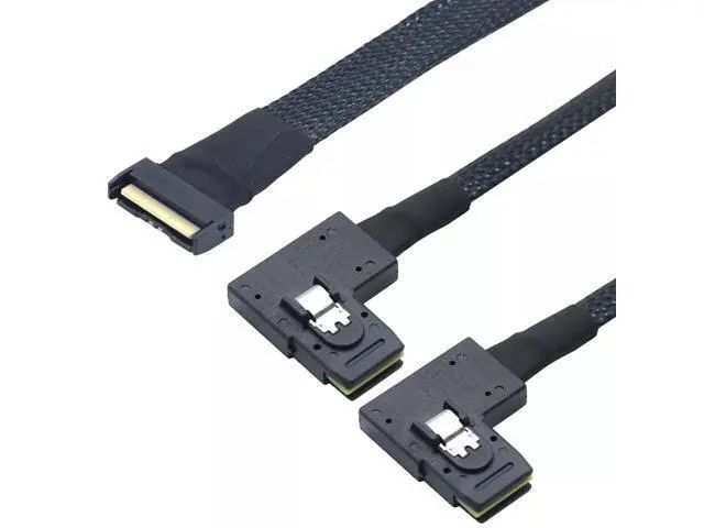 Alt view image 2 of 5 - Vszerda PCIE 5.0 MCIO 8X 74P to 2X 36P Mini SAS SFF-8087 Left Angle Server Adapter Cable 100CM