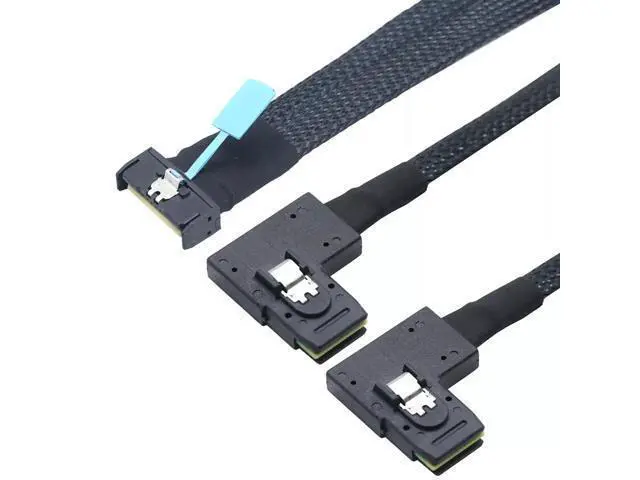 Alt view image 3 of 5 - Vszerda PCIE 5.0 MCIO 8X 74P to 2X 36P Mini SAS SFF-8087 Left Angle Server Adapter Cable 100CM