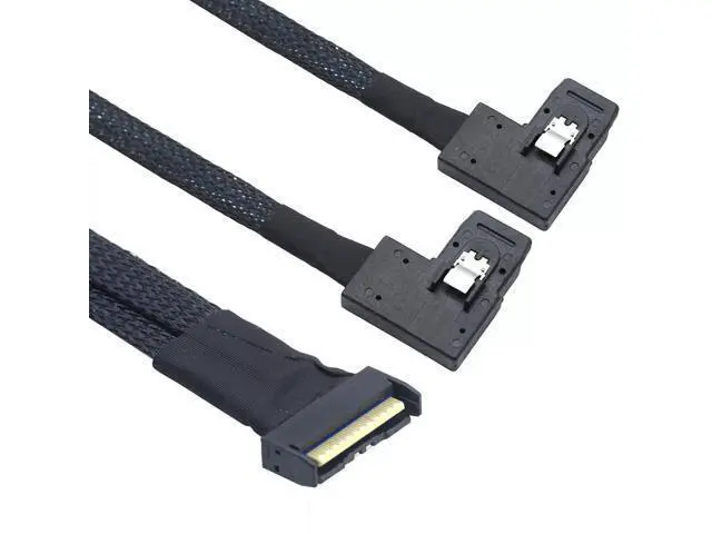 Alt view image 4 of 5 - Vszerda PCIE 5.0 MCIO 8X 74P to 2X 36P Mini SAS SFF-8087 Left Angle Server Adapter Cable 100CM