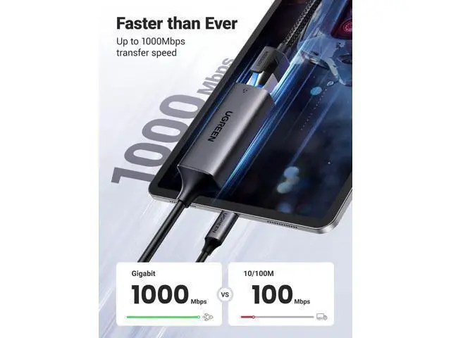 Alt view image 3 of 7 - UGREEN USB C to Ethernet Adapter, 1000Mbps, RJ45, Driver-Free, Compatible with Windows, MacOS, iPadOS, ChromeOS, Android, Laptop, Tablet, Smartphone