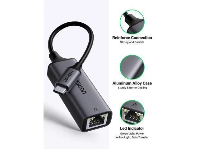 Alt view image 6 of 7 - UGREEN USB C to Ethernet Adapter, 1000Mbps, RJ45, Driver-Free, Compatible with Windows, MacOS, iPadOS, ChromeOS, Android, Laptop, Tablet, Smartphone