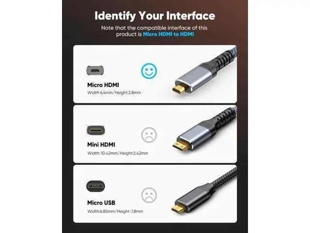Alt view image 3 of 7 - Vszerda 4K Micro HDMI to HDMI Cable 15 FT, 4K@60Hz HDR, Micro HDMI Cord Compatible for DSLR Camera, Raspberry Pi, GoPro Hero to TV, Laptop, Computer, Monitor, for Video, Audio, Image, Streaming