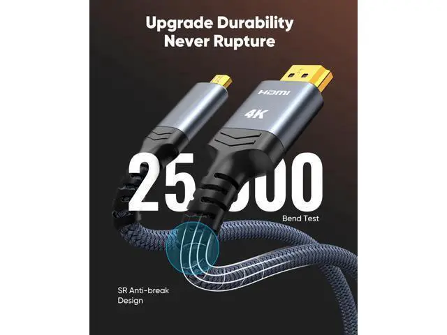 Alt view image 6 of 7 - Vszerda 4K Micro HDMI to HDMI Cable 15 FT, 4K@60Hz HDR, Micro HDMI Cord Compatible for DSLR Camera, Raspberry Pi, GoPro Hero to TV, Laptop, Computer, Monitor, for Video, Audio, Image, Streaming