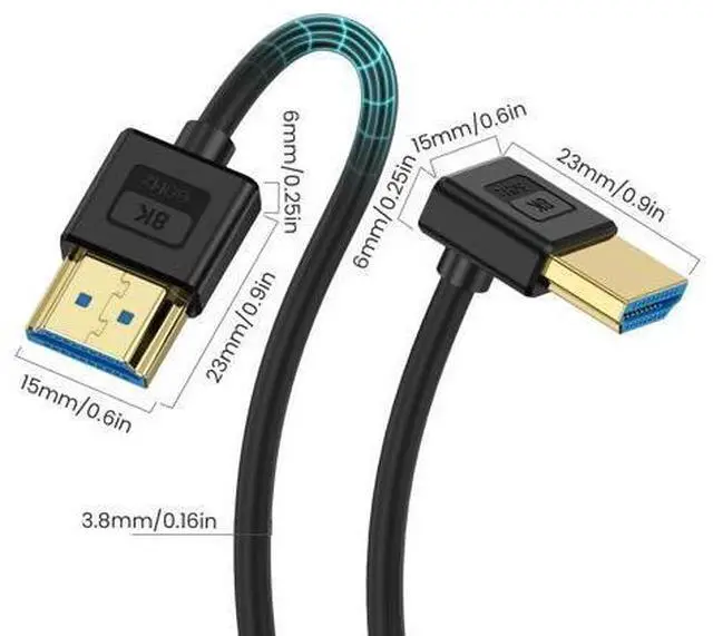 Alt view image 2 of 7 - Vszerda Ultra Thin Short HDMI Cable 1ft, 48Gbps, 8K@60Hz, Soft Flexible Slim Silicone Up Angle 90 Degree HDMI Cable Compatible for PS5,Monitor,PC and More
