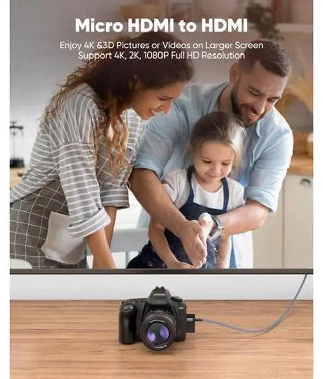 Alt view image 2 of 7 - Vszerda 4K Micro HDMI to HDMI Cable 10 FT, 4K@60Hz, Micro HDMI Cord HDR Compatible for DSLR Camera, Raspberry Pi, GoPro Hero to TV, Laptop, Computer, Monitor, for Video, Audio, Image, Streaming