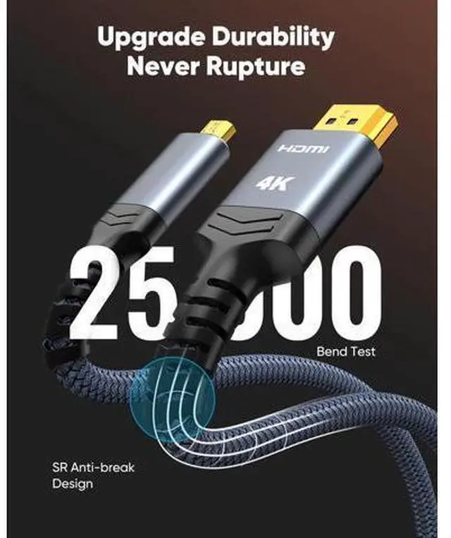 Alt view image 5 of 7 - Vszerda 4K Micro HDMI to HDMI Cable 10 FT, 4K@60Hz, Micro HDMI Cord HDR Compatible for DSLR Camera, Raspberry Pi, GoPro Hero to TV, Laptop, Computer, Monitor, for Video, Audio, Image, Streaming