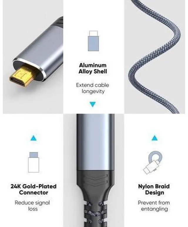 Alt view image 6 of 7 - Vszerda 4K Micro HDMI to HDMI Cable 10 FT, 4K@60Hz, Micro HDMI Cord HDR Compatible for DSLR Camera, Raspberry Pi, GoPro Hero to TV, Laptop, Computer, Monitor, for Video, Audio, Image, Streaming
