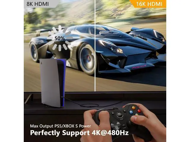 Alt view image 3 of 7 - Vszerda 16K 8K HDMI 2.2 Cable 96Gbps 6.6FT/2M, Ultra High Speed HDMI Gaming Cord Support 4K@480Hz 8K@240Hz, HDCP 2.2&2.3, Dynamic HDR, eARC,DTS:X, Compatible with PC/Monitor TV/HDTV/PS5/Blu-ray