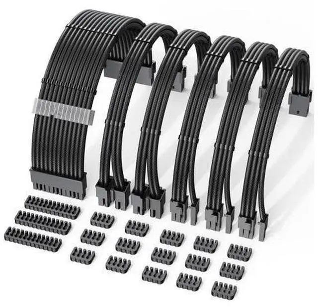 Main image of Vszerda PSU Cable Extension Kit 18AWG Power Supply Cables (1x 24Pin ATX / 2X 8Pin EPS / 3X 8Pin PCIE), 12in GPU Extensions, Pre-Bent Design & Dual Cable Combs (Black Nylon Braided)
