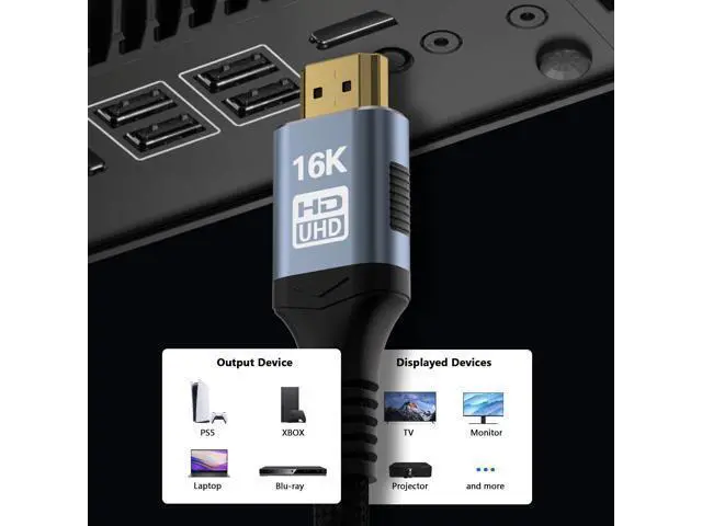 Alt view image 7 of 7 - Vszerda 16K 8K HDMI 2.2 Cable 96Gbps 6.6FT/2M, Ultra High Speed HDMI Gaming Cord Support 4K@480Hz 8K@240Hz, HDCP 2.2&2.3, Dynamic HDR, eARC,DTS:X, Compatible with PC/Monitor TV/HDTV/PS5/Blu-ray