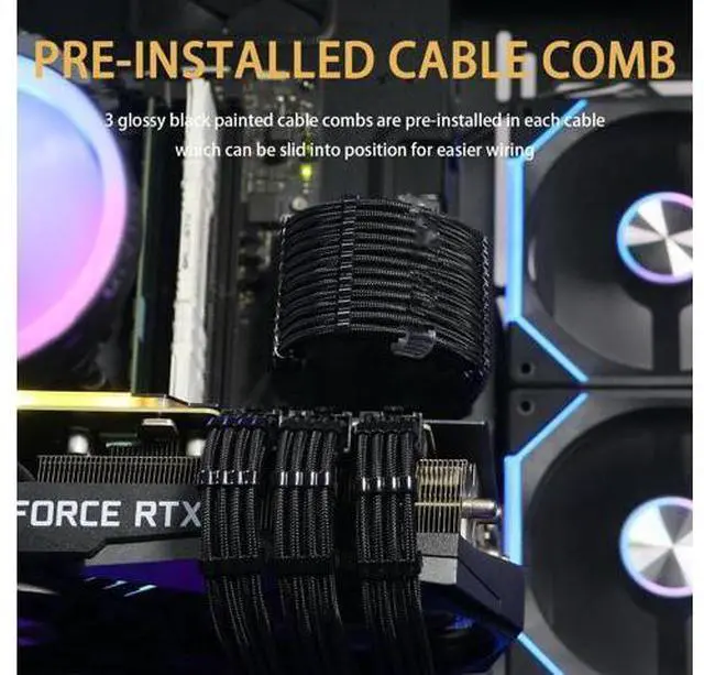 Alt view image 4 of 7 - Vszerda PSU Cable Extension Kit 18AWG Power Supply Cables (1x 24Pin ATX / 2X 8Pin EPS / 3X 8Pin PCIE), 12in GPU Extensions, Pre-Bent Design & Dual Cable Combs (Black Nylon Braided)