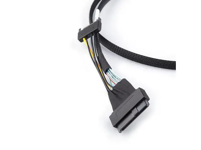 Alt view image 4 of 7 - Vszerda SFF-8644 to U.2 SFF-8639 NVMe SSD Cable, 12Gbps SAS 3.0 with 15-Pin SATA Power, External Mini SAS HD to Internal U.2 Adapter for Data Center/Server, 100-Ohm, 1m/3.3ft