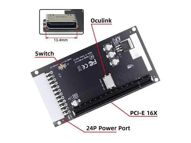 Alt view image 2 of 7 - Vszerda Oculink SFF-8612 SFF-8611 4X to PCIE PCI-Express 16x Adapter with ATX 24pin Power Port for Graphics Card Mainboard