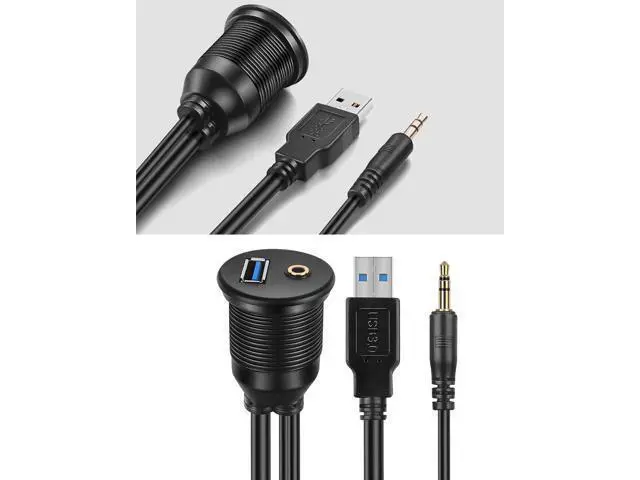 Alt view image 7 of 7 - Vszerda USB Flush Mount - 1M 3ft 3.5mm & USB 3.0 AUX Extension, Dash & Panel Mount Cable for Car, Boat, Motorcycle