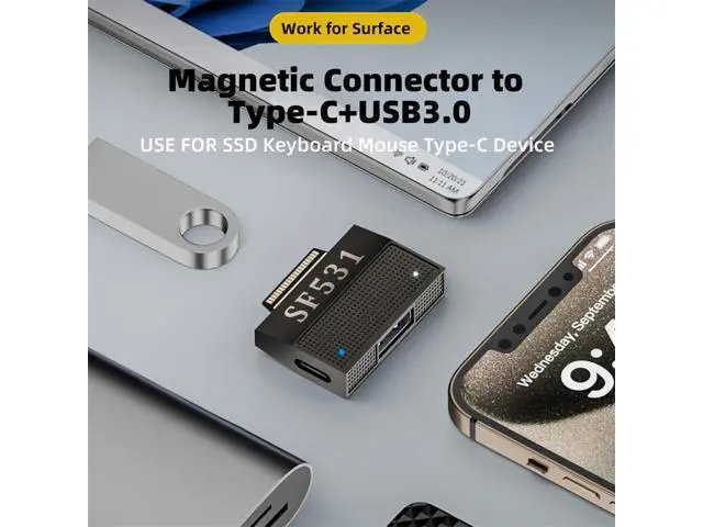 Alt view image 4 of 7 - Vszerda USB3.1 Type-A & USB-C Type-C to Magnetic SF531 Adapter 15V Charge Data for Surface Pro9 Pro8 Pro7 Pro6 Pro X Go Book