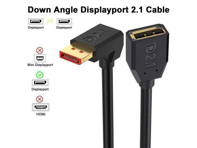 Alt view image 2 of 7 - Vszerda 16K Displayport 2.1 Cable 1.5FT, 90 Degree Down Angle Displayport Extension Cable, 54Gbps DP Support for 16K@30Hz, 8K@120Hz, 4K@240Hz 165Hz, HDR, HDCP,Gaming Monitor, TV, Graphics