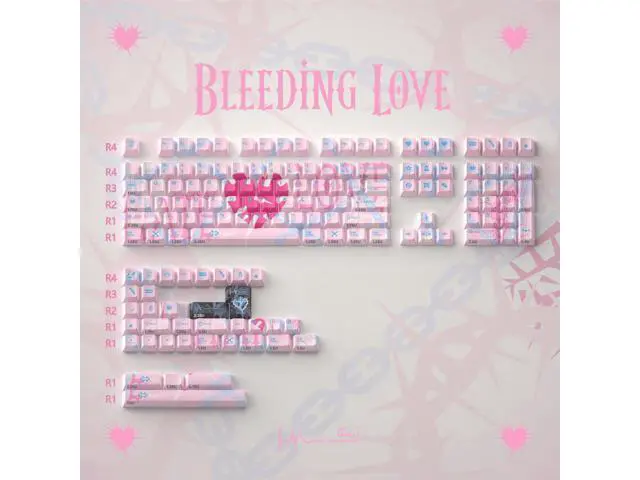 Alt view image 4 of 7 - Vszerda PBT Keycaps - Cherry Profile Custom Keycaps, 144 Keys, Dye-Sublimation, Bleeding Love Theme Keyboard Keycap Set for Mechanical Keyboard, Keycaps for 60 Percent (Bleeding Love)