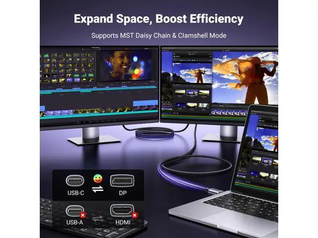 Alt view image 4 of 7 - UGREEN Bidirectional USB C to DisplayPort 1.4 Cable 8K@60Hz 4K@240Hz DisplayPort to USB C Thunderbolt 4 Cord Alu Braided Compatible iPhone 17 Pro Max, Galaxy S25, MacBook Pro/Air, iPad, XPS 17, 6.6FT