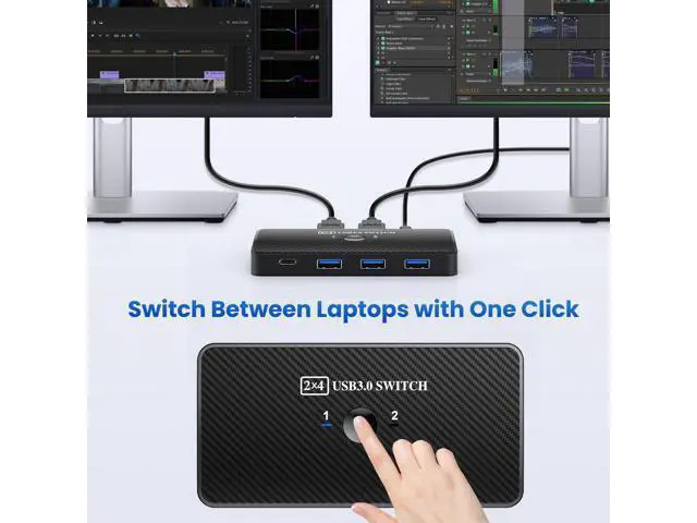 Alt view image 3 of 6 - Vszerda USB 3.0 Switch USB Switch 2 Computers Share 3*USB 3.0 and 1*USB C Peripherals for PC Printer, Scanner Mouse Keyboard USB KVM Switch Compatible with Windows, Mac, Linux