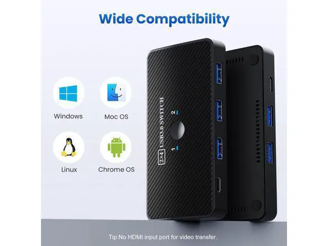Alt view image 6 of 6 - Vszerda USB 3.0 Switch USB Switch 2 Computers Share 3*USB 3.0 and 1*USB C Peripherals for PC Printer, Scanner Mouse Keyboard USB KVM Switch Compatible with Windows, Mac, Linux