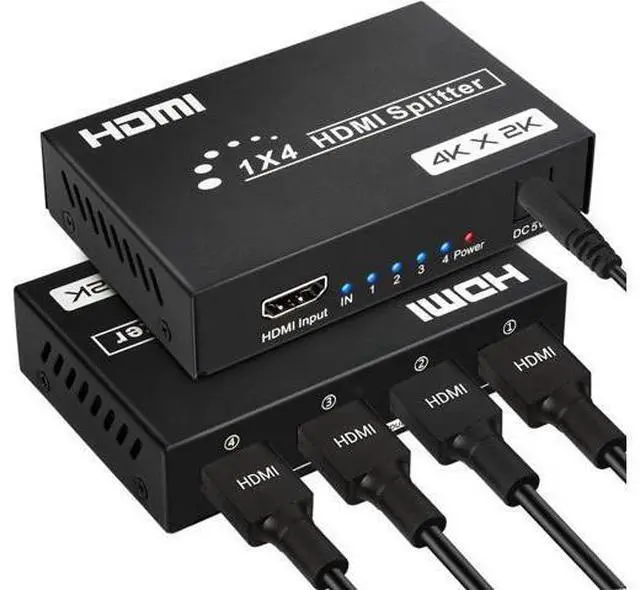 Main image of Vszerda HDMI Splitter 1 in 4 Out, 4 Ports HDMI Splitter 4K@30Hz with Power Adapter, Support EDID 3D HD Distributor for PS4 Xbox Fire Stick HDTV