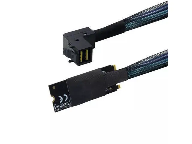 Alt view image 2 of 4 - Vszerda M.2(M-Key) NVME SFF-8643 to 90 Degree SAS SFF-8643 Server Connection Cable 50CM