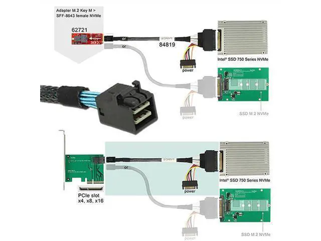 Alt view image 3 of 7 - Vszerda U.2 U2 SFF-8639 SSD to Host SFF-8643 4i NVME PCIe Cable for Mainboard SSD 750 p3600 p3700 M.2