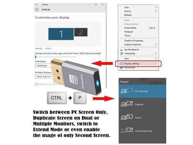 Alt view image 2 of 7 - Vszerda DP 4K@60Hz Virtual Display Active Adapter Displayport Dummy Plug Headless Ghost Display 2560x1600p@60Hz