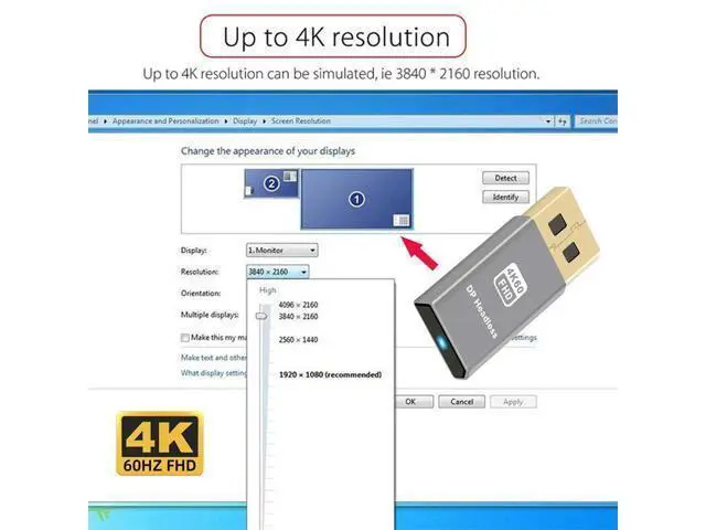 Alt view image 4 of 7 - Vszerda DP 4K@60Hz Virtual Display Active Adapter Displayport Dummy Plug Headless Ghost Display 2560x1600p@60Hz