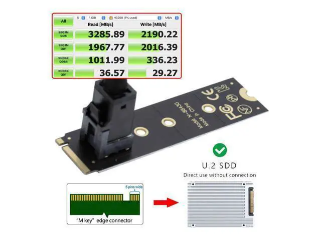 Alt view image 2 of 7 - Vszerda M-Key 22x80mm to Vertical SFF-8643 Socket PCI-E U.2 Kit SFF-8639 NVME PCIe4.0 SSD Adapter for SSD750 p3600 p3700 M.2