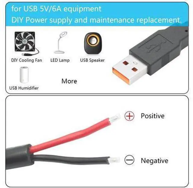 Alt view image 6 of 7 - Vszerda 4Pcs USB A Male to 2 Pin Bare Wire 11inch, 18AWG 5V/6A 2 Pin Pigtail Open End Power Cord, for USB Equipment Installed or Replace Repair DIY Cable