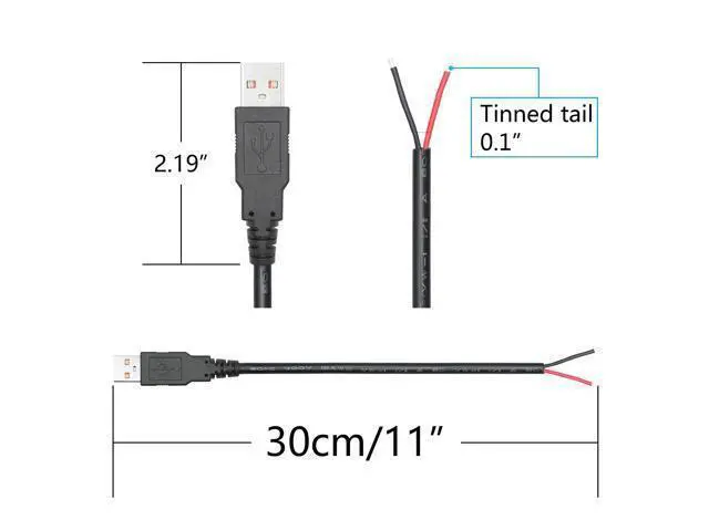 Alt view image 7 of 7 - Vszerda 4Pcs USB A Male to 2 Pin Bare Wire 11inch, 18AWG 5V/6A 2 Pin Pigtail Open End Power Cord, for USB Equipment Installed or Replace Repair DIY Cable