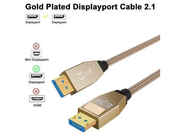 Alt view image 2 of 7 - Vszerda 80Gbps Displayport Cable 2.1 2FT, 16K@60Hz, 8K@120Hz, 4K@240Hz, DP 2.1 Cable 16K Braided Cord, Support DP 2.1 80Gbps HDR, DSC, for FreeSync G-Sync Gaming Monitor 4090 7900xtx