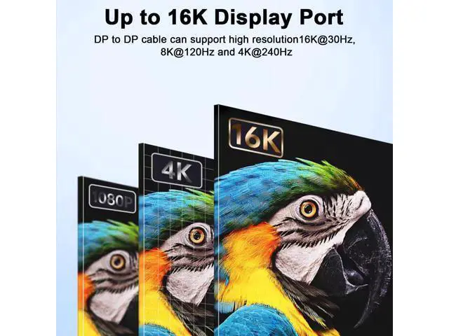 Alt view image 3 of 7 - Vszerda 80Gbps Displayport Cable 2.1 2FT, 16K@60Hz, 8K@120Hz, 4K@240Hz, DP 2.1 Cable 16K Braided Cord, Support DP 2.1 80Gbps HDR, DSC, for FreeSync G-Sync Gaming Monitor 4090 7900xtx