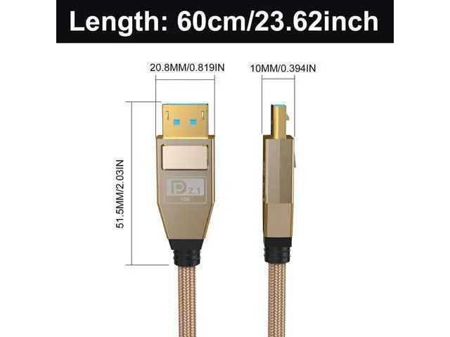 Alt view image 7 of 7 - Vszerda 80Gbps Displayport Cable 2.1 2FT, 16K@60Hz, 8K@120Hz, 4K@240Hz, DP 2.1 Cable 16K Braided Cord, Support DP 2.1 80Gbps HDR, DSC, for FreeSync G-Sync Gaming Monitor 4090 7900xtx