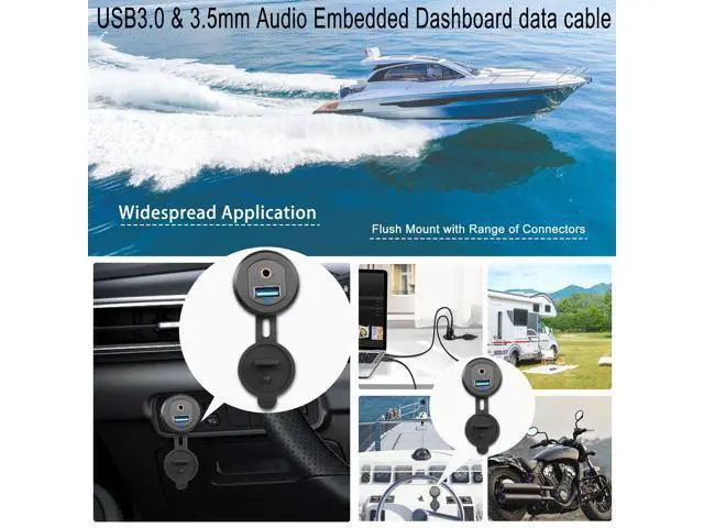 Alt view image 7 of 7 - Vszerda USB3.0 & 3.5mm Audio Threaded Fixed Embedded Car Waterproof Cable 5Gbps TRS 3.5mm & USB3.0 Dashboard Panel Mount Extension Cable, LED Lights, Al Housing, for Car Boat Motorbike,2M/6.5ft