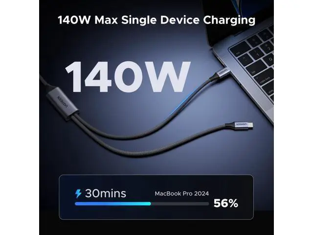 Alt view image 2 of 7 - UGREEN 140W USB C Cable, 5FT 2-in-1 USB C to USB C Cable, Fast Charging for iPhone 17/17 Pro Max/16/15 Series, Galaxy S25/S24/S23 Series, MacBook Air/Pro, iPad Pro/Air, Steam Deck, and More