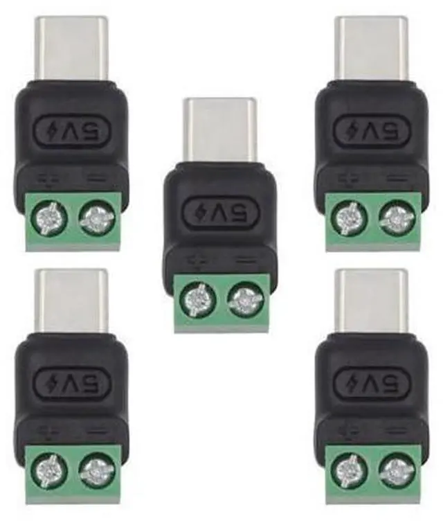 Main image of Vszerda 5pcs/Set 2Pin Terminal Input to Type-C Male Plug Output Connector Fast Charge Adapter DIY OEM Repair Solderless Connector DC 5V USB2.0 Power