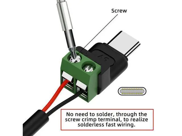 Alt view image 3 of 7 - Vszerda 5pcs/Set 2Pin Terminal Input to Type-C Male Plug Output Connector Fast Charge Adapter DIY OEM Repair Solderless Connector DC 5V USB2.0 Power