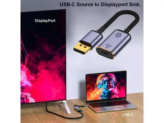 Alt view image 6 of 7 - Vszerda Type C Female USB-C 3.1 Source to Displayport DP 1.4 Sink HDTV Cable 8K@60hz 4K@120hz for Tablet Phone Laptop