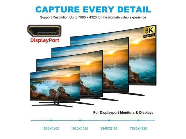 Alt view image 7 of 7 - Vszerda Type C Female USB-C 3.1 Source to Displayport DP 1.4 Sink HDTV Cable 8K@60hz 4K@120hz for Tablet Phone Laptop