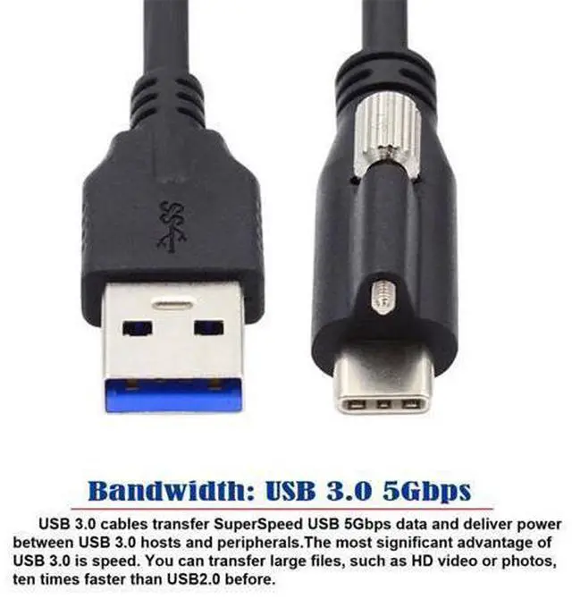 Alt view image 3 of 7 - Standard USB3.0 Data Cable to USB 3.1 Type-C Locking Connector with Panel Mount Screw for Camera 3.0M