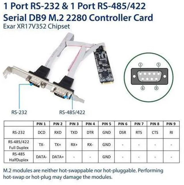 Alt view image 2 of 5 - Vszerda 2 Port RS-232 DB9 Serial M.2 B+M Key Controller Card SI-ADA15070
