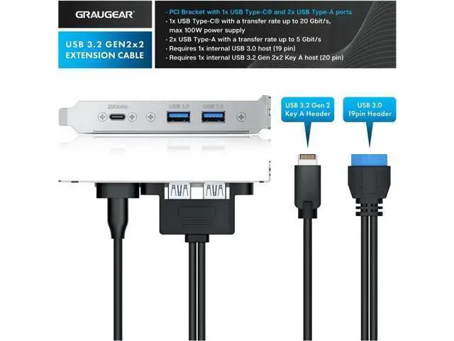 Alt view image 3 of 7 - Vszerda 20Gbps USB3.2 Gen2x2 USB-C Front Panel Adapter, Motherboard Header Extension Cab