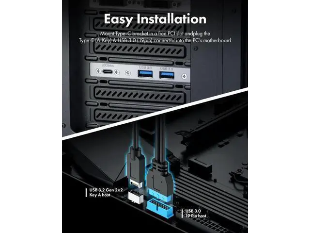 Alt view image 4 of 7 - Vszerda 20Gbps USB3.2 Gen2x2 USB-C Front Panel Adapter, Motherboard Header Extension Cab