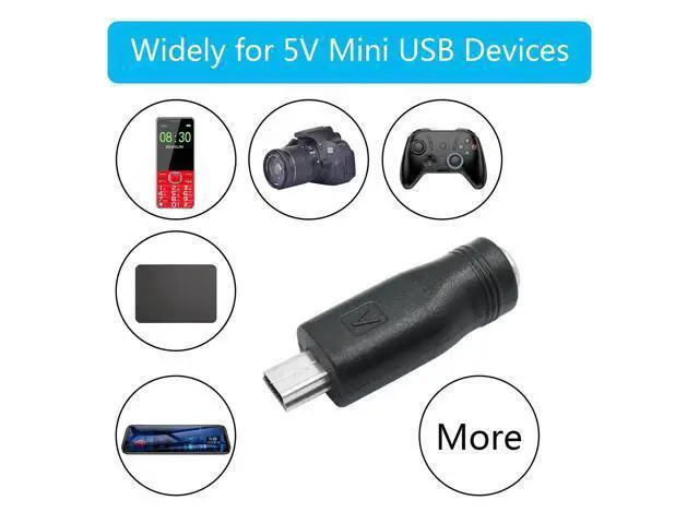Alt view image 5 of 6 - Vszerda DC 5.5mm x 2.1mm to Mini USB Adapter, 5V DC 5521 Female to Mini USB Male Plug Convert Connector Power (4Pcs)
