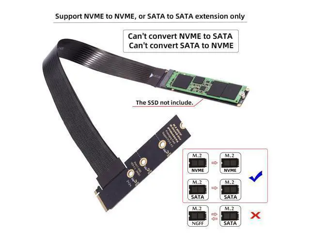 Alt view image 2 of 7 - Vszerda M-Key NVME Male to Female Extension PCI Express Cable 30cm Right Angled Type 90 Degree PCI-E 4.0 for Mainboard SSD 2230/2242/2260/2280